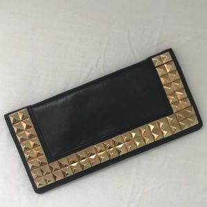 Tory Burch Gold-Studded Black Clutch Wallet